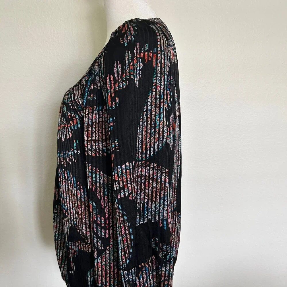 Maeve Anthropologie Top Boho Peasant Blouse Black Abstract SZXS Casual Relaxed